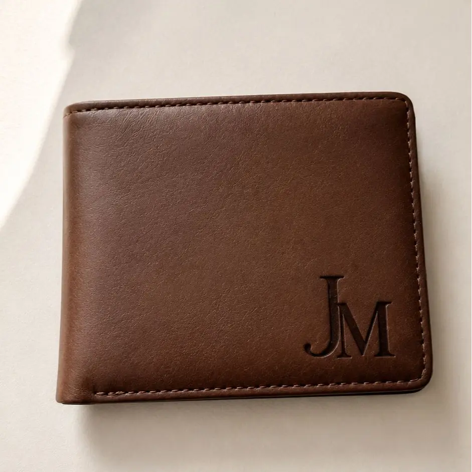 Men's Minimalist Leather Wallet - Personalized Engraved Initials, Hidden Message, Handwriting & Bible Verse - Father's Day Gifts, Birthday Gifts for Him, Brown Men's Wallets for Dad Husband Boyfriend, Mens Gifts
