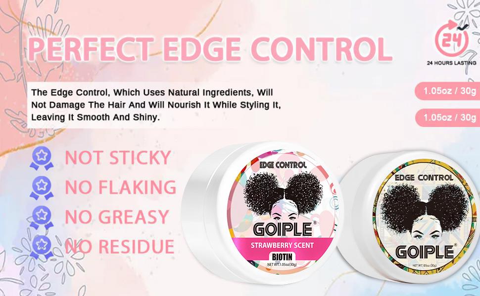 2Counts 30g Organic Edge Control Wax for Women - Strong Hold, Non-Greasy, Smooths Edges, Strawberry and Pineapple Curls Black Wavy Lightweight Gel