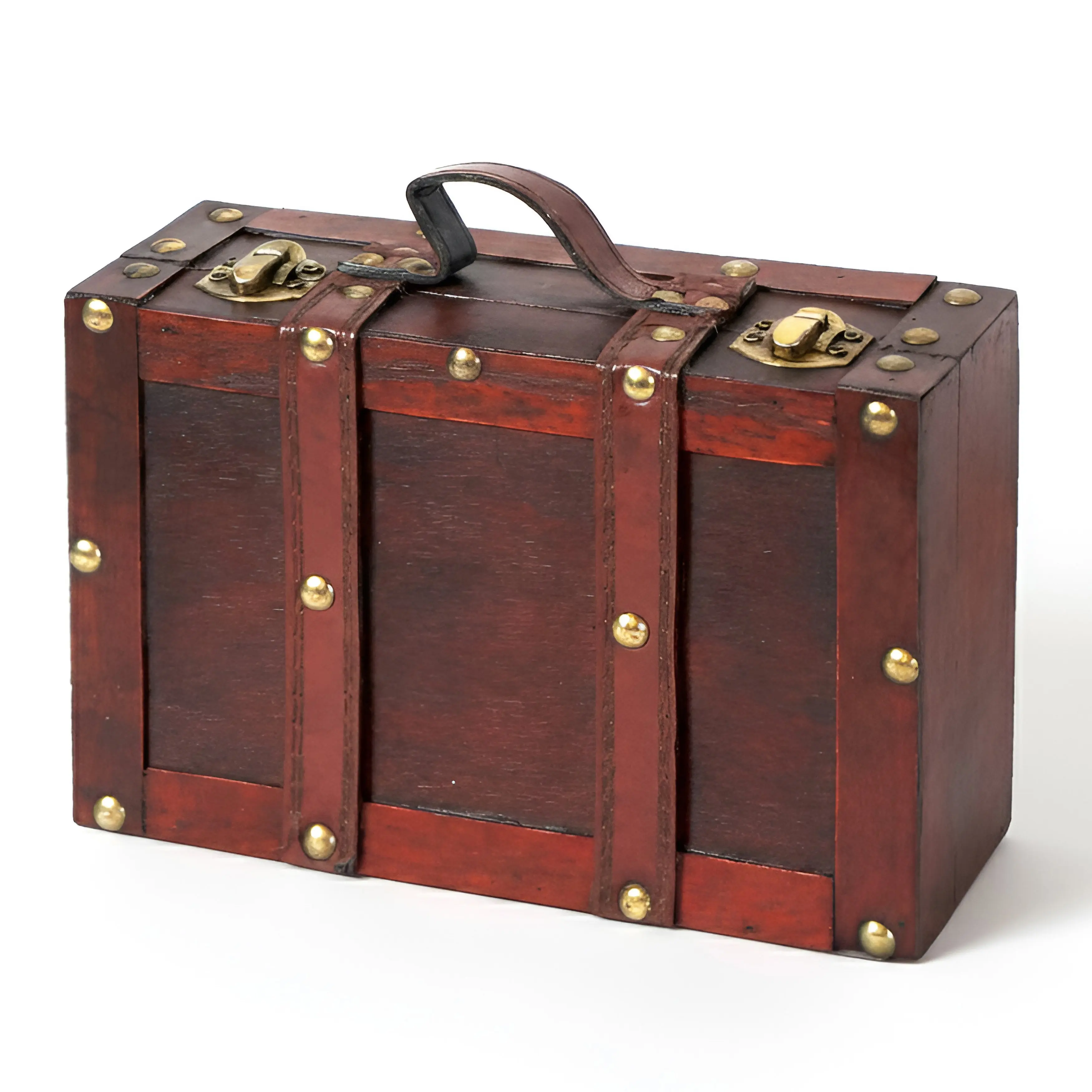 Vintage Brown Small Strapped Suitcase, Travel Luggage Bag