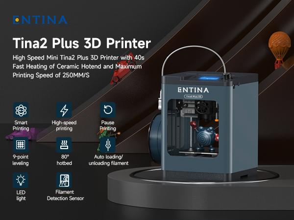 3D Printer Tina2Plus, 250mm/s Auto Leveling FDM Mini 3D Printer with Spring Steel Platform, Fully Assembled 3D Printer for Kids and Beginners with WiFi 3D Home Printer