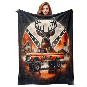 Truck & Deer Pattern Blanket, 1 Count Soft Warm Throw Blanket, Air-conditioned Room Blanket, Warm Nap Blanket for Home & Office
