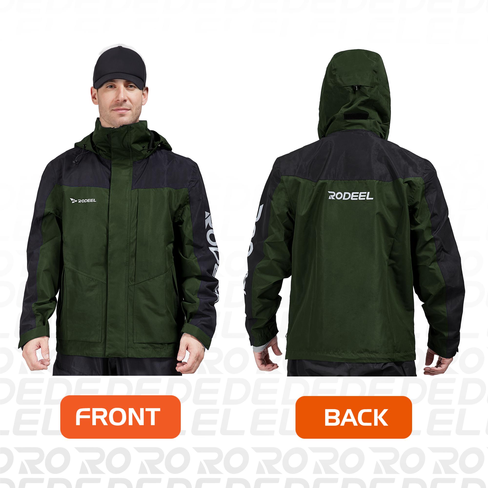 RODEEL 704 Premium Waterproof Jacket w/ Foldable Hood Men Lightweight Breathable Hooded Rainwear Durable Rain Coat Weatherproof Windbreaker For Outdoor Camping Fishing Boating Construction Roofing Landscaping Gardening Menswear, Holiday Gift