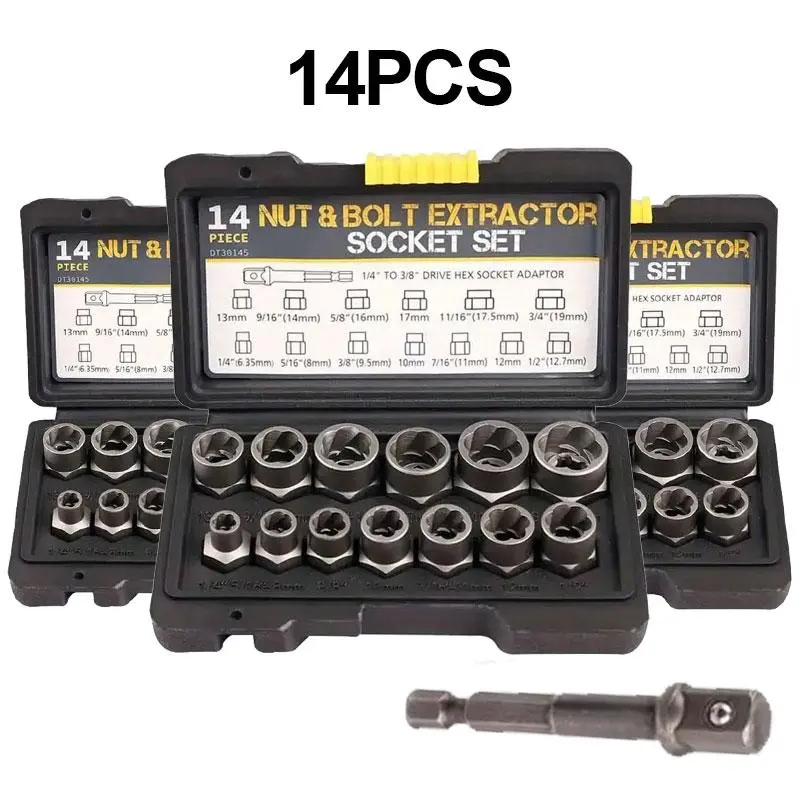 Multifunctional 14-Piece Nut & Bolt Extractor Socket Kit - 13 Nut ...