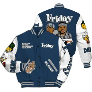 Varsity Jacket To Match Retro French Blue 2025 12s - Friday Sneaker Stress Style All Over Print High-Grade Polyester Custom Baseball Jacket with Snap Closure & Elastic Details for Casual Wear & Outdoor Activities