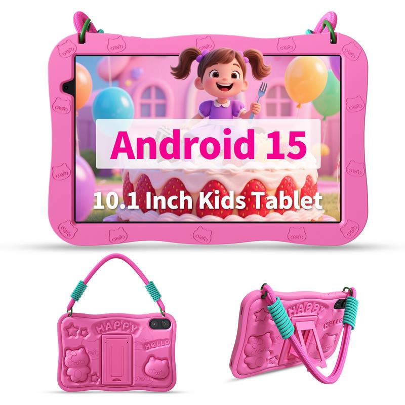 [February Faves]PRITOM Kids Tablet 10 inch Android 15 8GB RAM 32GB ROM Dual Cameras WiFi6 6000mAh Battery Protective Silicone Case Animal Flash Cards Educational Apps Toddler Gifts Stress Relief Case Pink/Blue tiktok shop official store