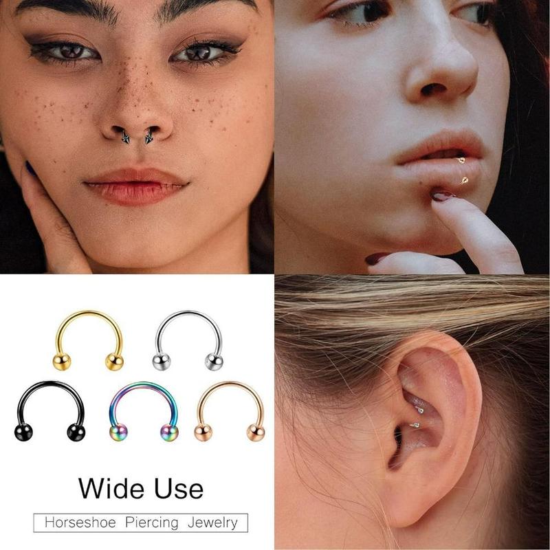 MILACOLATO 24-48Pcs Surgical Steel Septum Jewelry 16G Nose Septum Rings Septum Piercing Jewelry Rose Gold Black Horseshoe Septum Ring for Women Men 16 Gauge Lip Eyebrow Daith Helix Piercing Ring 8mm 10mm Daily