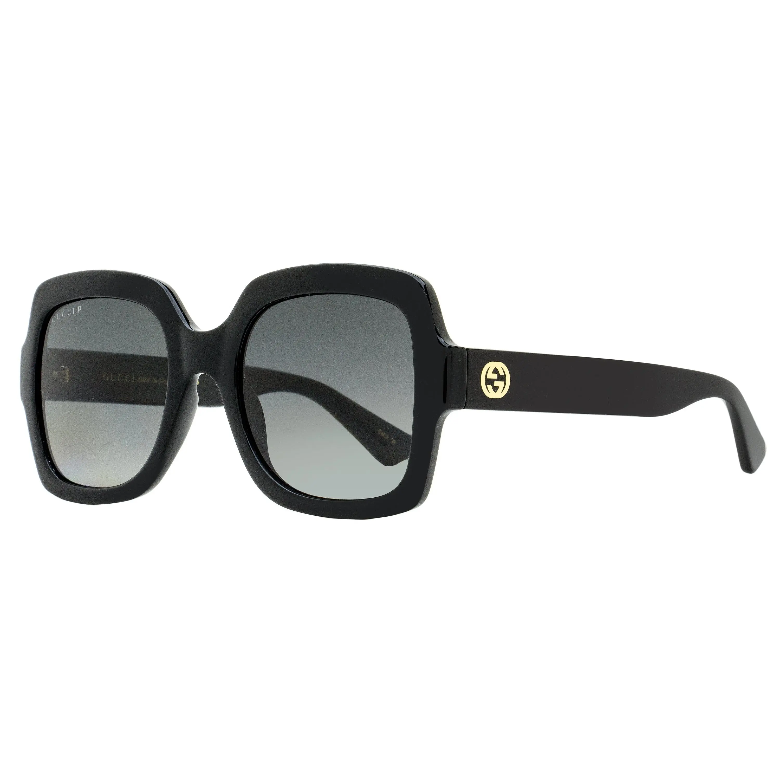 Gucci GG1337S Women's Square Polarized Sunglasses, Injected Plastic Frame with Temple Logo, Black, 54mm, Polarized Eyewear, Female Fit, Square Frame, Elegant, Stylish Shades, Trendy Styling Sunglasses