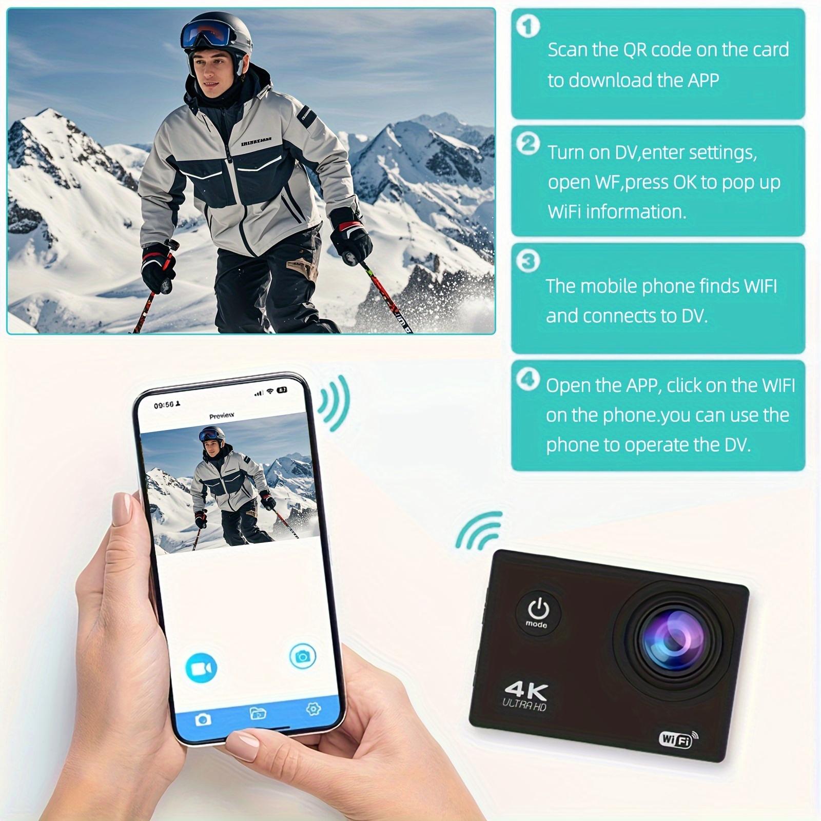 4K Action Camera, with 32G Memory Card, Pre-recording WiFi Camera 170° Remote Control Sports Cameras with Helmet Mount Accessories Kits, for Suitable for Beginners to Take Photos And Record Videos, Christmas, Festival, New Year's Gift