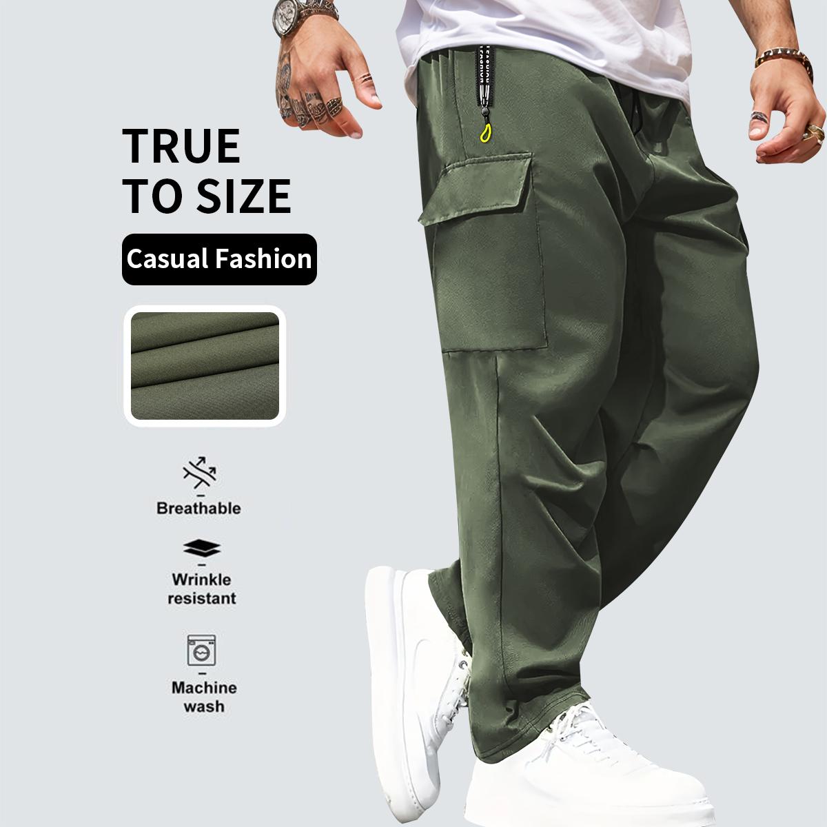 Men's Multi-Pocket Zip-Up Long Pants - TikTok Shop exclusive deal, casual everyday wear, stylish and practical, an essential part of any man's wardrobe, solid color casual work pants