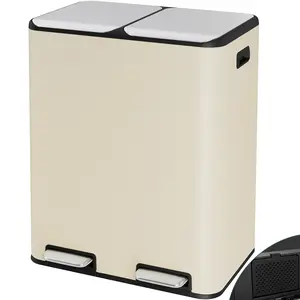 Arlopu 16 Gal (60L) Dual Kitchen Trash Can, Stainless Steel Garbage Bin, Recycle Waste Dustbin, w/2 Built-in Box for Odor Control, Soft-Close Lid,2 Buckets, Foot Pedal, Side Handle, for Home Office