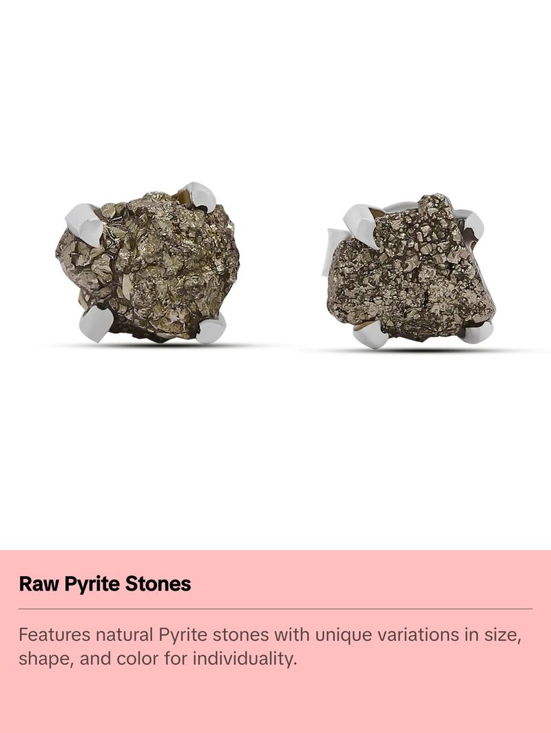 Pyrite Raw Natural Earrings in Prong Stud Setting - Sterling Silver Pyrite Raw Natural Earrings in Prong Stud Setting - Sterling Silver