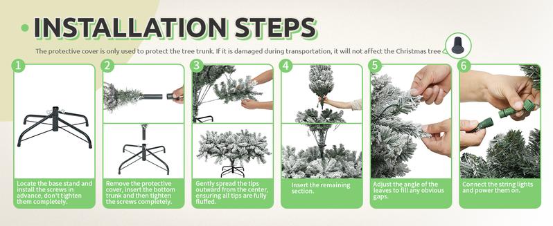 YITAHOME Prelit Mountain Flocked Christmas Tree 7.5FT, Atificial Christmas Tree, with LED Lights, Pine Cones, Branch Tips, Full Flocked Xmaxs Trees, Home Party Decoration