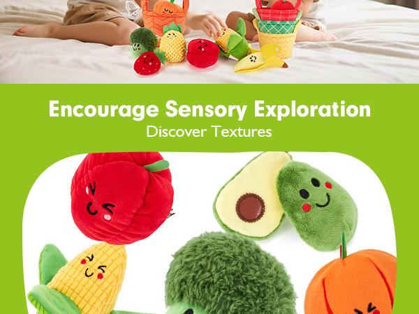 Hahaland 16Pcs My First Fruit Vegetable Color Sorting Play Food-Crinkle,Rattle,preschool Toy,Baby Toys 6-12 Months Montessori learning Toys for 1 Year Old Boy Girl Gifts Toddler Easter Basket Stuffers