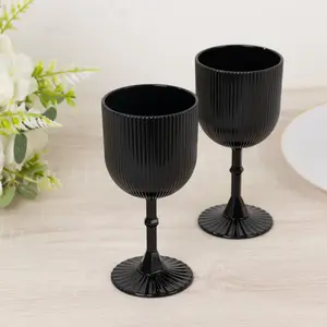 12-Pack Plastic Goblets Black Vintage Ribbed Pattern - Reusable Shatterproof Glassware 9oz