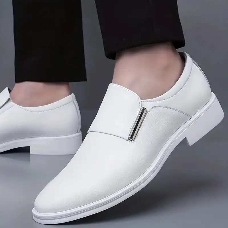Men's White Monk Strap Dress Shoes, Faux Leather Ankle Slip-On with Comfortable Rubber Sole for Office & Weddings, Formal Dress Shoes, Office Work Shoe