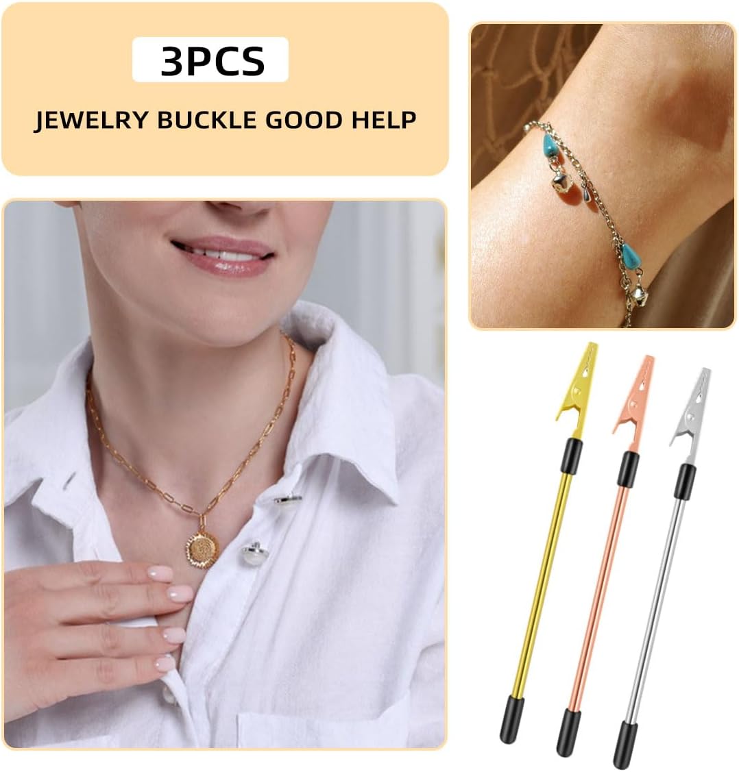 3Pcs Bracelet Helper Tool, Quick Release Fastening Helpers Tool Hooks for Jewelry, Watch, Chain Bracelet Wearing - Easy to Put on Yourself - with Non-Slip Rubber Tips