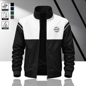 Men's contrasting stand up collar casual jacket with patterned printed long sleeved jacket, durable and windproof design, sporty style. Fashionable outdoor activity jacket with comfortable and skin friendly lining Personalized Stylish Menswear