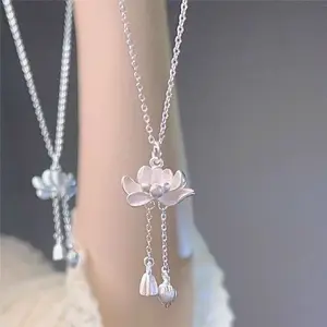 2PCS Lotus tassel necklace women's new popular good luck lotus pendant new Chinese niche
