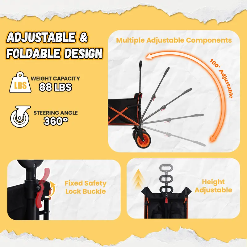 【Small Size】Collapsible Utility Wagon Cart with Wheels, 88 lbs Heavy-Duty Load, Lightweight Folding Design and Adjustable Handle for Camping, Garden, Sports, and Shopping 【Small Size】Collapsible Utility Wagon Cart with Wheels, 88 lbs Heavy-Duty Load, Lightweight Folding Design and Adjustable Handle for Camping, Garden, Sports, and Shopping