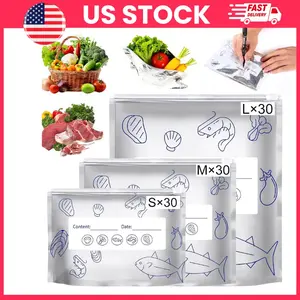 Reusable Aluminum Foil Storage Bags 30PCS Stand Up Sealable Food Storage Bags with Zip Lock and Label Area | Resealable Aluminum Foil Food Bags for Vegetable Fruit Meat | Light Blocking Food Storage Pouches for Refrigerator Kitchen Organization (3 Sizes)