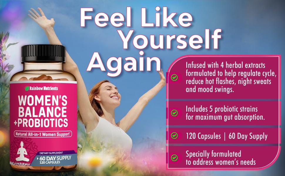 Women's Wellness Supplement + Probiotics, Feminine Balance | pH & Flora Support | Promotes Restful Nights & Fresh Feeling | Natural Support for Mood, Comfort | 120 Vegan Capsules | Non-GMO, USA Made Women's Wellness Supplement + Probiotics, Feminine Balance | pH & Flora Support | Promotes Restful Nights & Fresh Feeling | Natural Support for Mood, Comfort | 120 Vegan Capsules | Non-GMO, USA Made