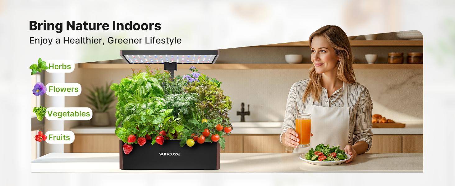 SUNCOZE Hydroponics Growing System Kit 12 Pods/20 Pods, Indoor Herb Garden with Grow Light 20W/24W/30W, 4L/10L Large Water Tank with Adjustable Height, Built-in Pump, Gardening Gifts