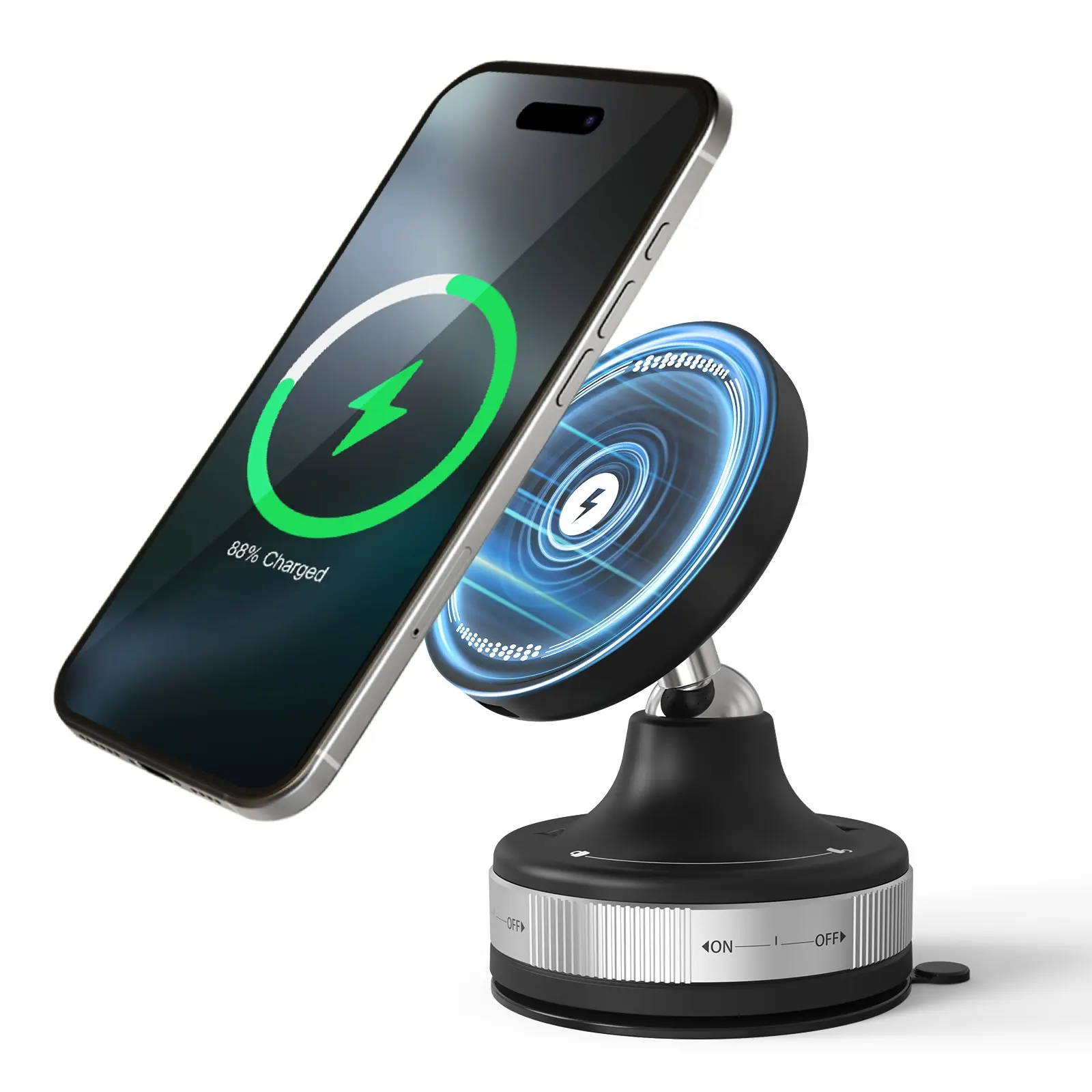 2-in-1 Wireless Charger & Holder - 15W High Efficiency Magnetic Fast Wireless Charger, 120LBS Suction Cup, 360° Adjustable Bracket for iPhone & Android, 2026 Upgrade N55 Ultra-Strong Magnetic Hold, 1.5m Charging Cable by Sohochic, High Efficiency Charger