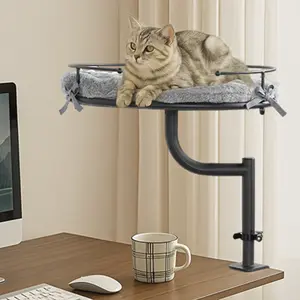 360°Rotation & Height Adjustable Cat Desk Bed, Desk Mounted Perch Attachment, Cat Bed for Desk Holds up to 40lbs, Machine-Washable Plush Cover, Cat Hammock with Washable Cushions, Machine-Washable Plush Cover, for Fun & Comfort Bedding