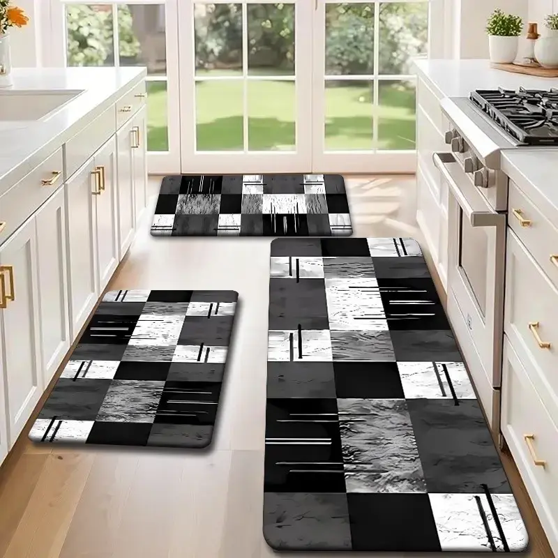 [SALE 50%] Flannel Kitchen Mat Set, Kitchen Runner Rug, Geometric Patchwork Marble Texture, Modern Simple High-End Decor, Non-Slip, Absorbent, Machine Washable Rugs, Washable Kitchen Rugs