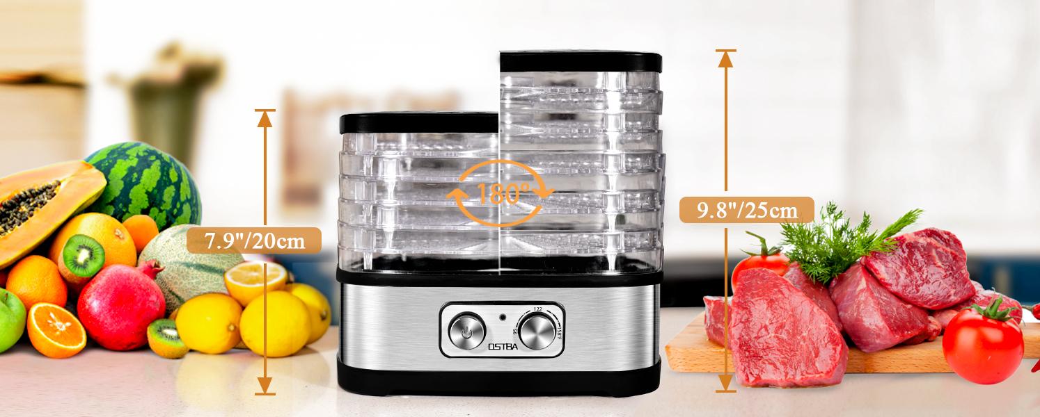 OSTBA Food Dehydrator, Dehydrator for Food and Jerky, Fruits, Herbs, Veggies, Temperature Control Electric Food Dryer Machine, 5 BPA-Free Trays Dishwasher Safe, 240W, Recipe Book Included
