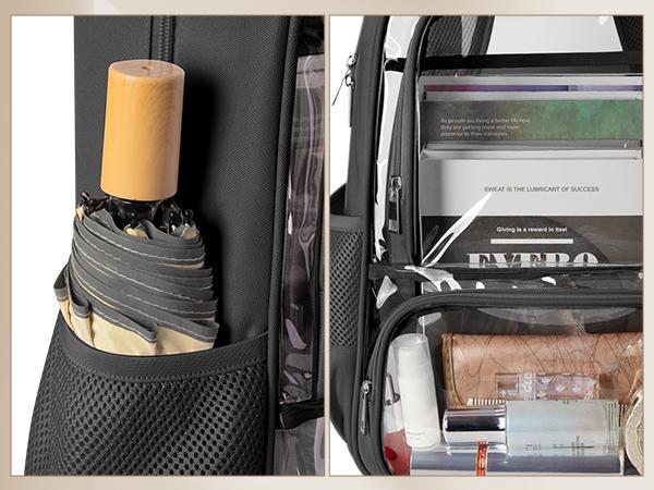 Clear Backpack, Fabric & PVC, Unisex Heavy-Duty Spacious Transparent Bookbag, Back to school gift, for School, Travel, Concerts, Vacation, Security