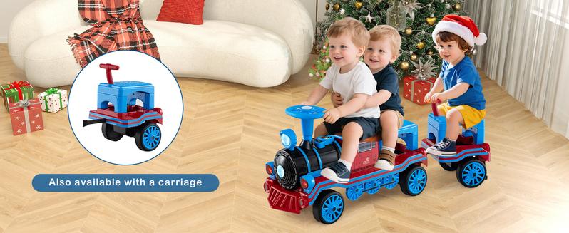 Costway Ride on Train Trackless, 12V 2-Seater Ride on Toy with Train Whistle, LED Lights, Music & Removable Chair, Electric Train w/One-Button & Soft Start, Gift for Boys & Girls,Christmas Festival Gift Black Friday Cyber Monday