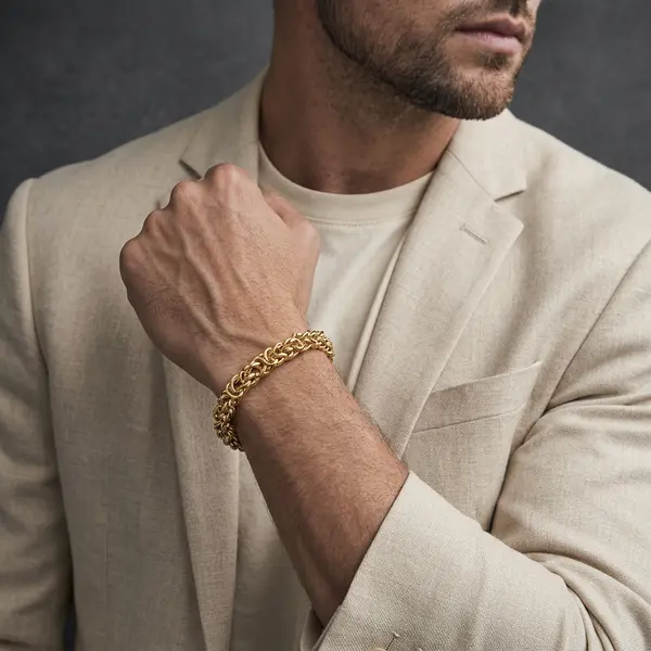 TANTIUE Byzantine Link Chain Bracelet for Men Women, 14K Real Gold Plated Tarnish Free Stainless Steel Hand Chain