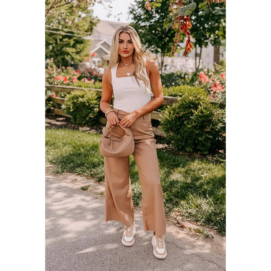The Reagan High Waist Faux Leather Pants in Camel