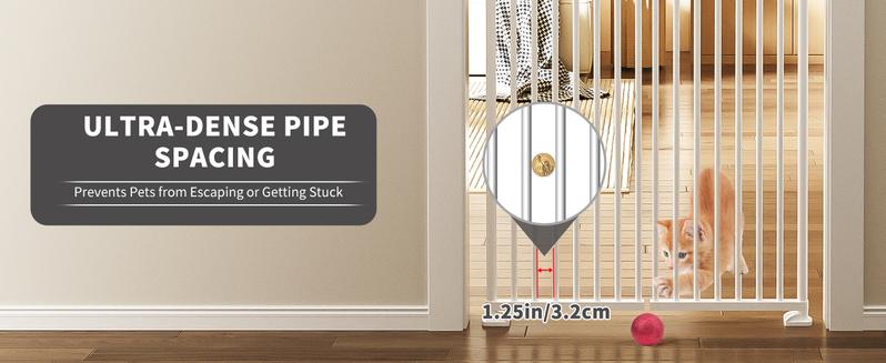 Lilypelle 74.8 Inch Extra Tall Cat Pet Gate, Adjustable 33.4-35.8 Inch Wide, No Drilling Pressure Mounted, Walk Through Swing Safety Gate for Pets, Double Door for Doorways, Stairs, Kitchen, House