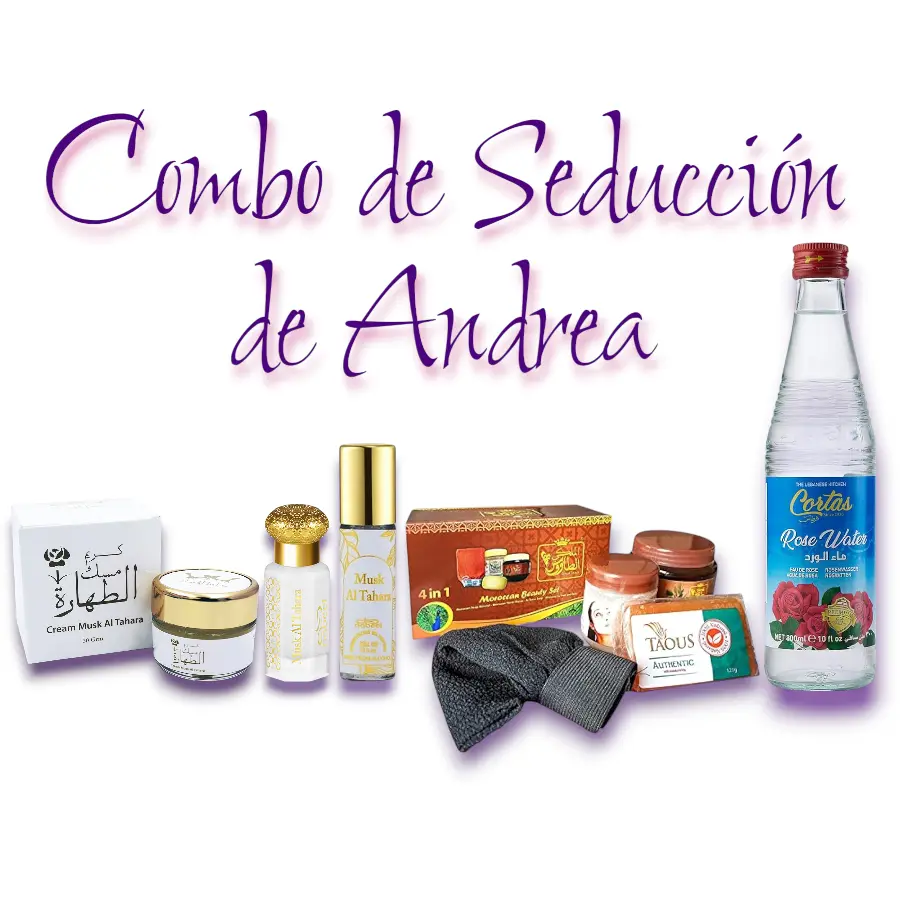 Nabeel Andrea Seduction Luxury Fragrance & Body Care Combo Set - Scented Bath Kit with Tahara Moisturizer Cream, Roll-On Body Oil, Royal Soap & Rose Water (Musky Notes)
