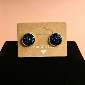 Handmade Dark Blue Druzy Stud Earrings - Unique Handcrafted Jewelry for Women