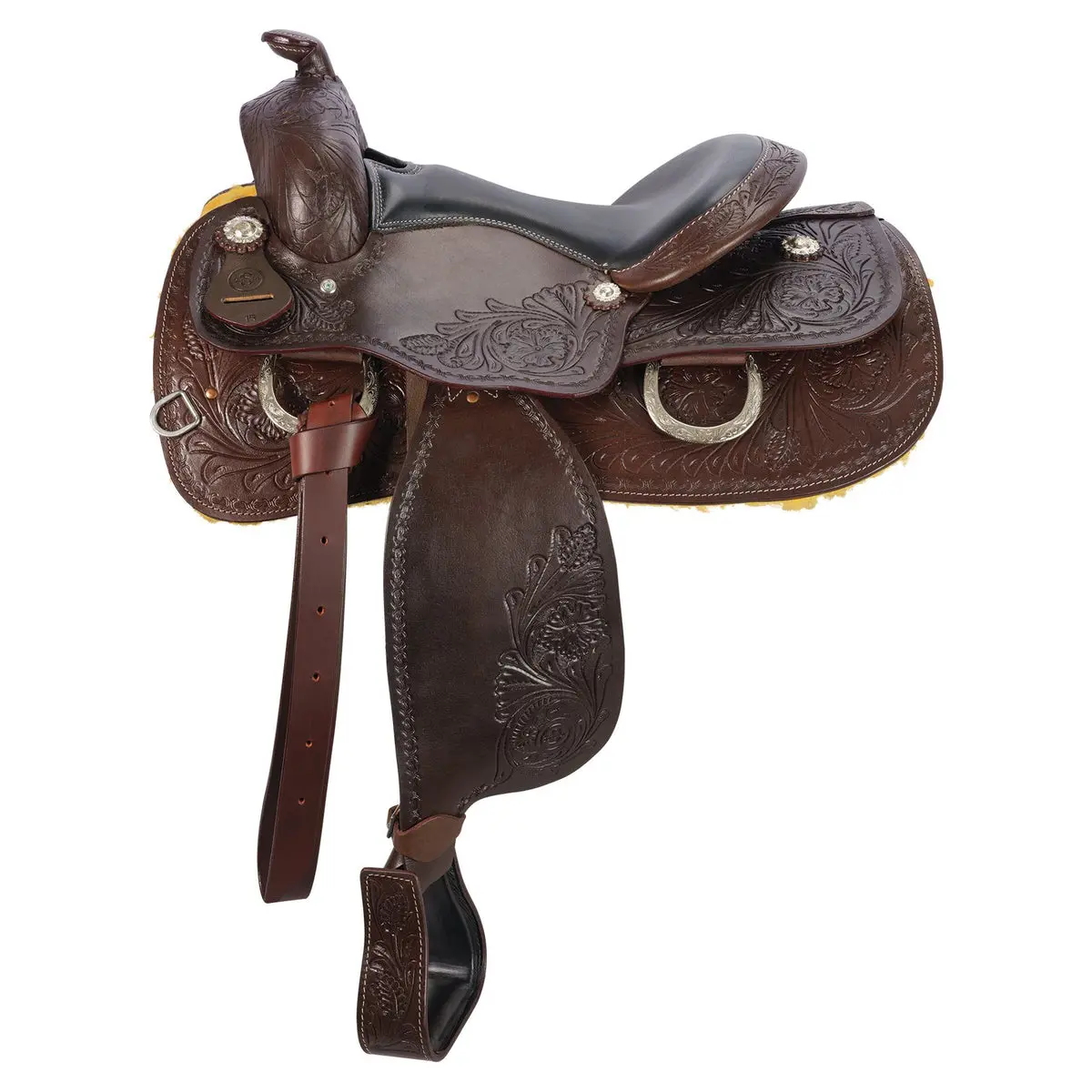 Schneiders Open Range II Tooled Western Show Saddle - Adjustable Blevins Buckles, Barbed Wire Border, Aids Correct Leg Positioning, 5-Year Durability for Shows, 5 Years, Daily Work, Floral Tooling Pattern, Generously Padded Seat