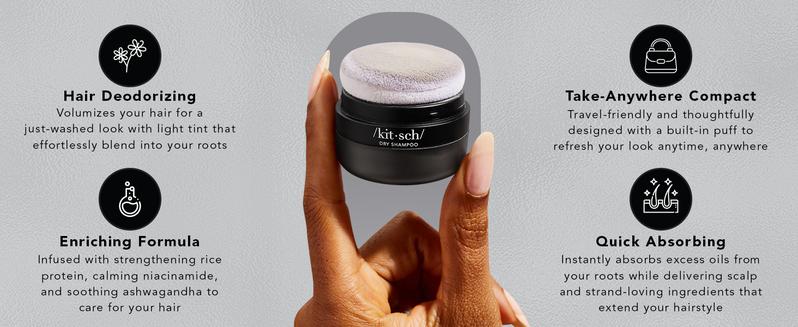 Kitsch Dry Shampoo Powder with Rice Protein for Women & Men - Volumizing, Unscented, No White Cast, Organic, Paraben Free, for Oily & Dark Hair - 8g Kitsch Dry Shampoo Powder with Rice Protein for Women & Men - Volumizing, Unscented, No White Cast, Organic, Paraben Free, for Oily & Dark Hair - 8g