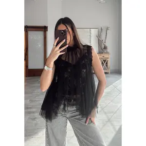 Rachel Black Tulle & Lace Flare Tank