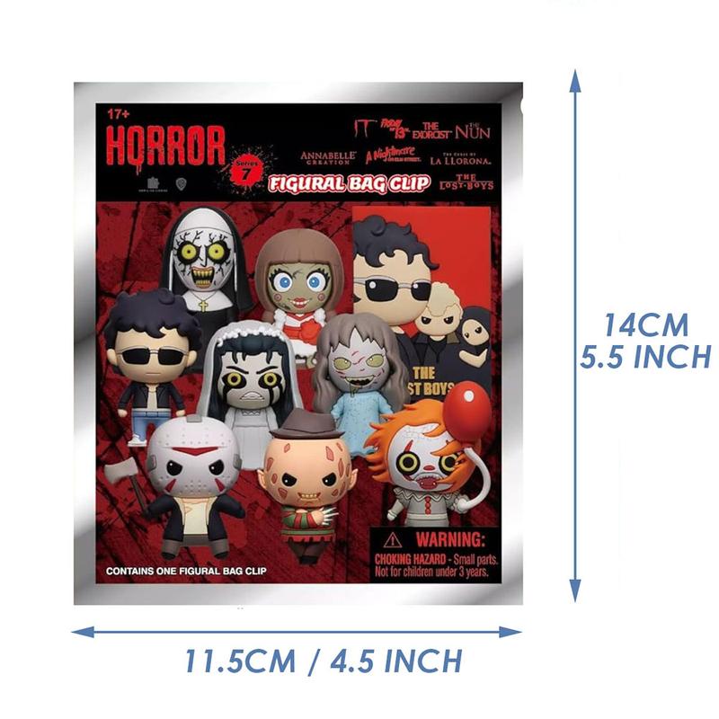 1pc WB Officially Licensed Horror Series 7 3D Foam Bag Clip Blind Bag Freddy Jason Horror Movie Characters Images Figures Desktop Ornaments Halloween Christmas Party Birthday Gifts