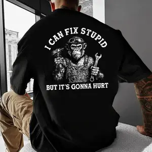 I Can Fix Stupid But It's Gonna Hurt Monkey Saying T-Shirt, Funny Sarcastic Quote Tee, Humor Graphic Shirt for Men Women, Retro Meme Monkey Shirt, Joke Gift for Friends Coworkers, Funny Casual Statement Tee