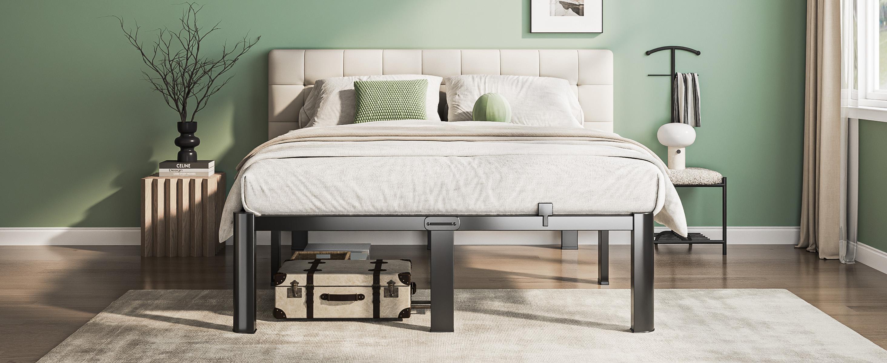 COZPAW Queen Size Metal Platform Bed Frame with Storage - 14/ 18 Inch Height, Heavy Duty 3500 lbs Capacity, Anti-Squeak Design, No Box Spring Needed, Easy Assembly