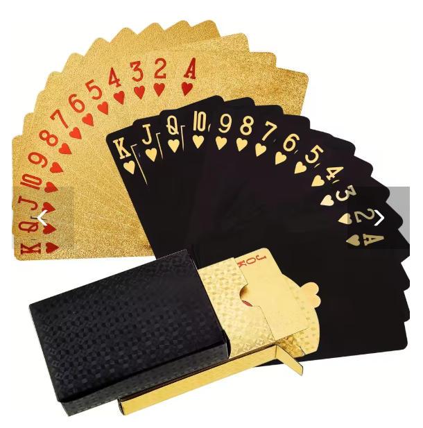 Premium Waterproof Plastic PET Poker Cards - Perfect For Family Game Nights & Parties (Black & Golden）Christmas Gift Christmas