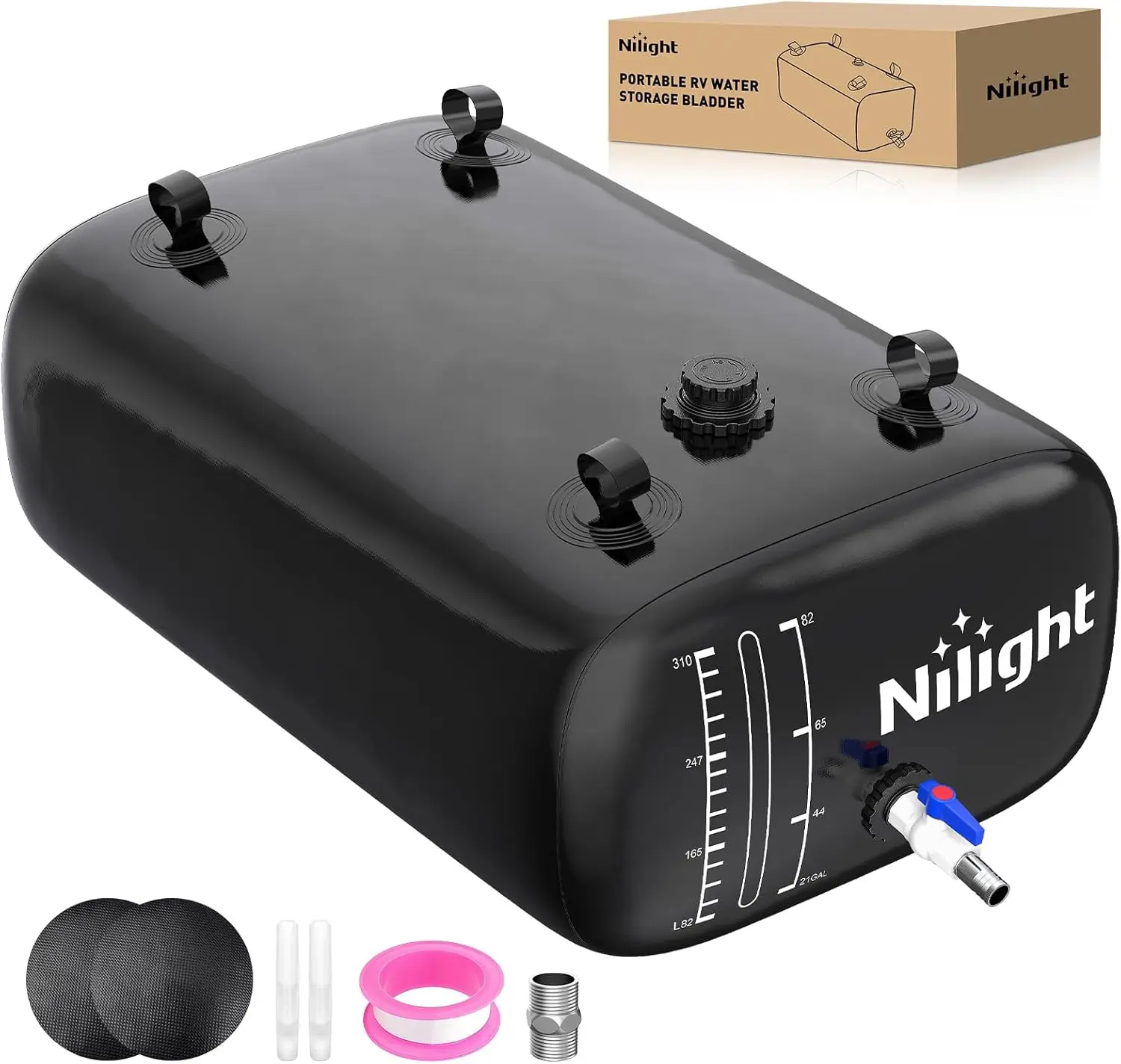 Nilight 87 Gal Foldable Water Container, Heavy-Duty 1000D PVC Bladder Tank with Crack-Resistant Portable Design, Double-Sealed Seams Guard Water, Leak-Proof & Hose Compatible for RV Life, Camping