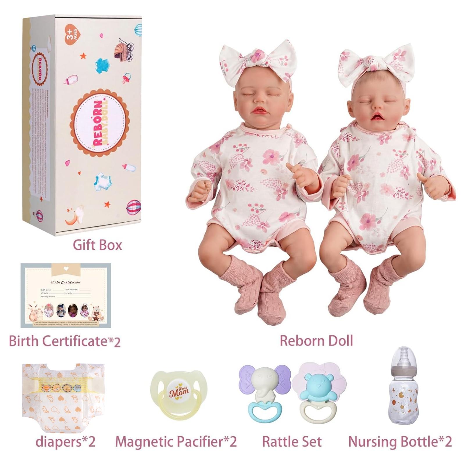 BABESIDE twins Reborn Baby Dolls,17Inch Realistic-Newborn Baby Dolls, Vinyl limbs + fabric body Reborn Baby with Toy Accessories Gift Set for Kids Age 3+ for Christmas New Year's gifts Collectible Dolls