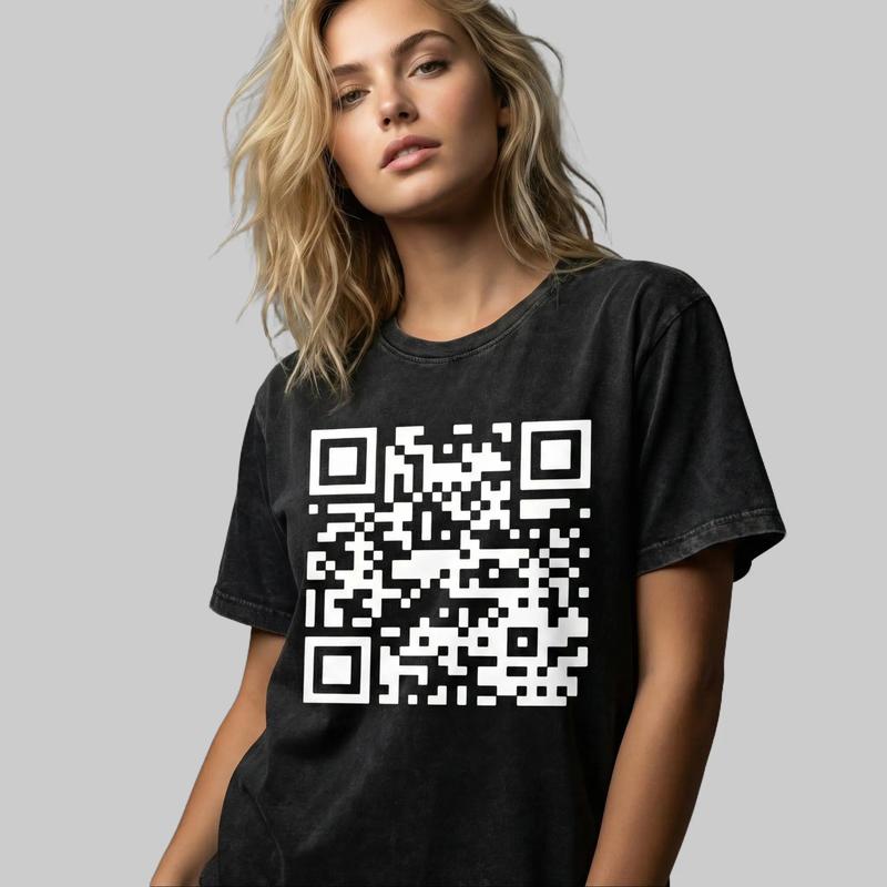 Funny FU QR Code T-Shirt Black Cotton Crew Neck Short Sleeve Casual Graphic Tee for Men Comfortable Versatile Everyday Wear Soft Stylish Streetwear Top
