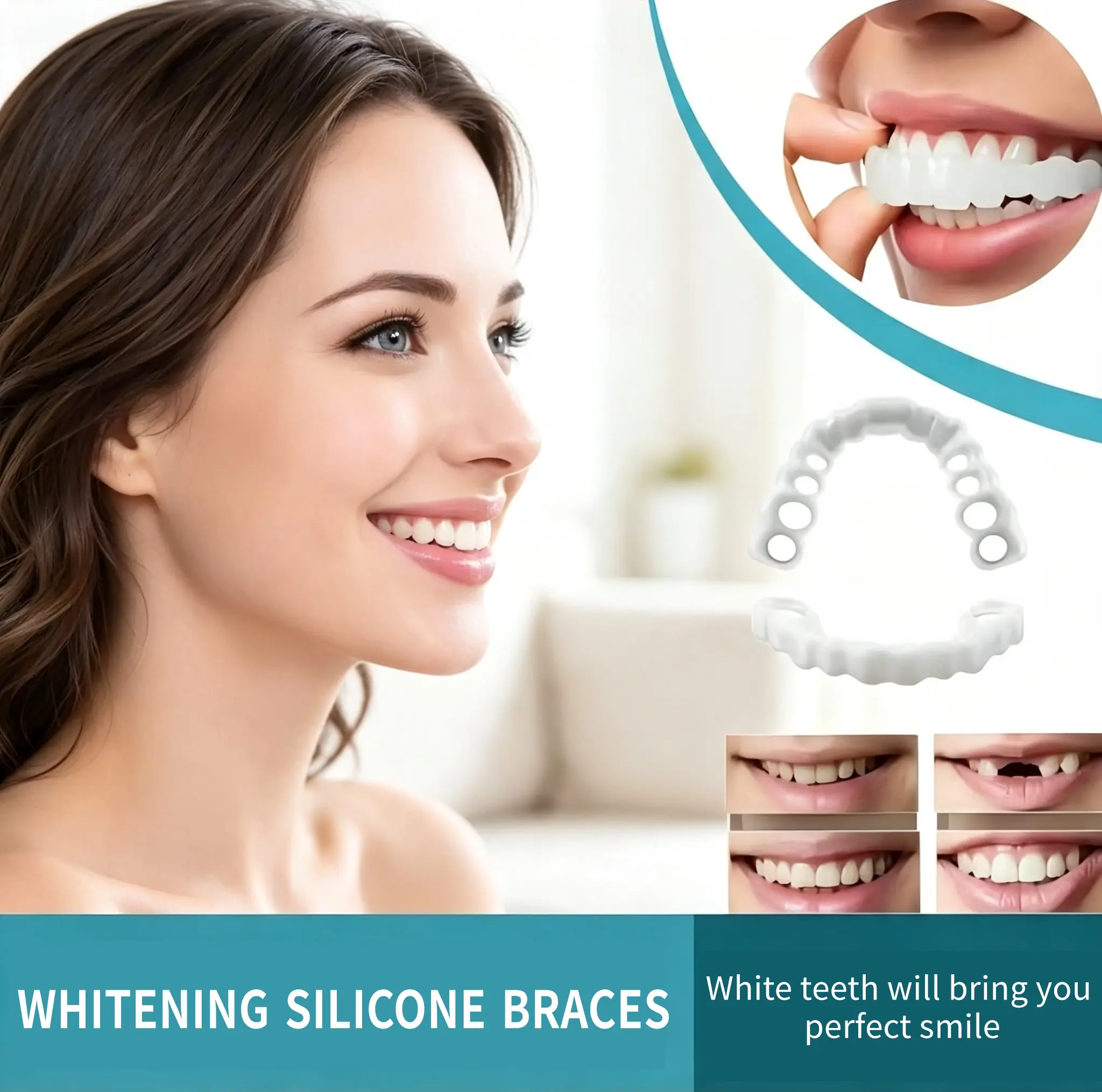 Silicone Snap-On Smile Fake Teeth Set (2-Pair), Oral Instant Veneers, Cosmetic Whitening Tooth Covers, Clip-In Top & Bottom Dentures for Daily Radiant Smile confident Dental stain