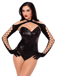 Leg Avenue Opaque Gloved Crossover Fishnet Shrug