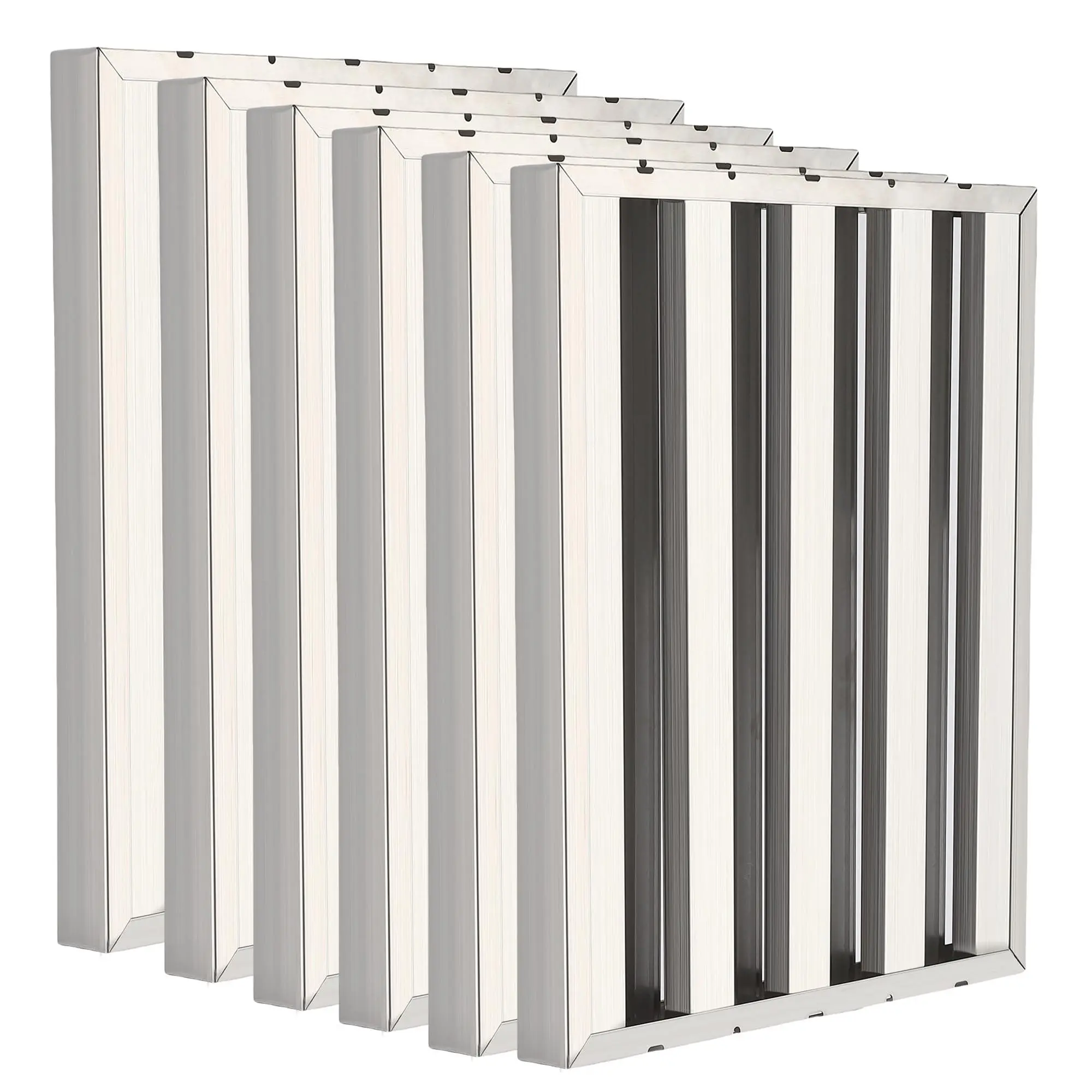 6-Pack 19.5 x 19.5 x 1.9in Commercial Range Hood Filters, 430 Stainless Steel Baffle Grease Filters, Dishwasher Safe